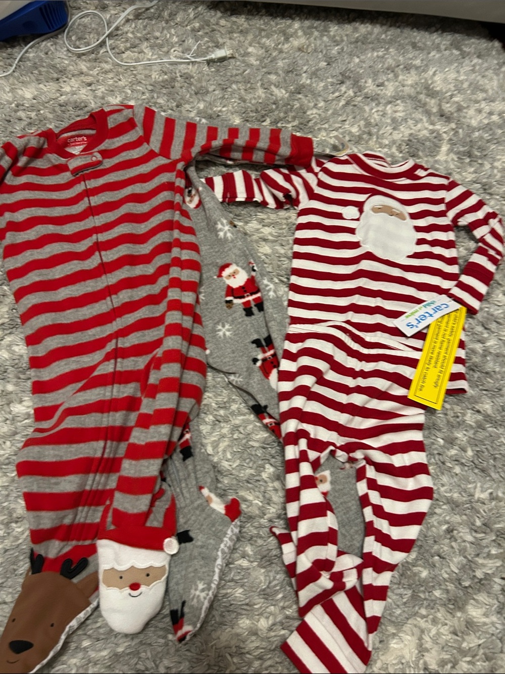 Carter's Red & Gray Striped Holiday Footie Set with Santa Motifs